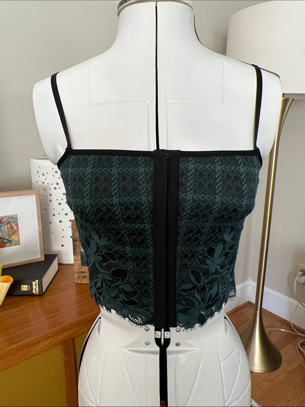 aerie Dark Green Lace-Trim Strappy Crop Top
